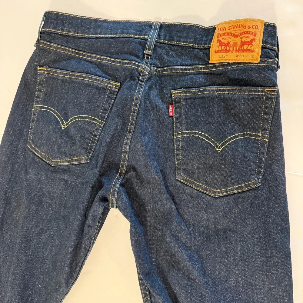 Levis 513 Slim Straight Jeans Mens 33x32 Dark Indigo Blue Denim Pants